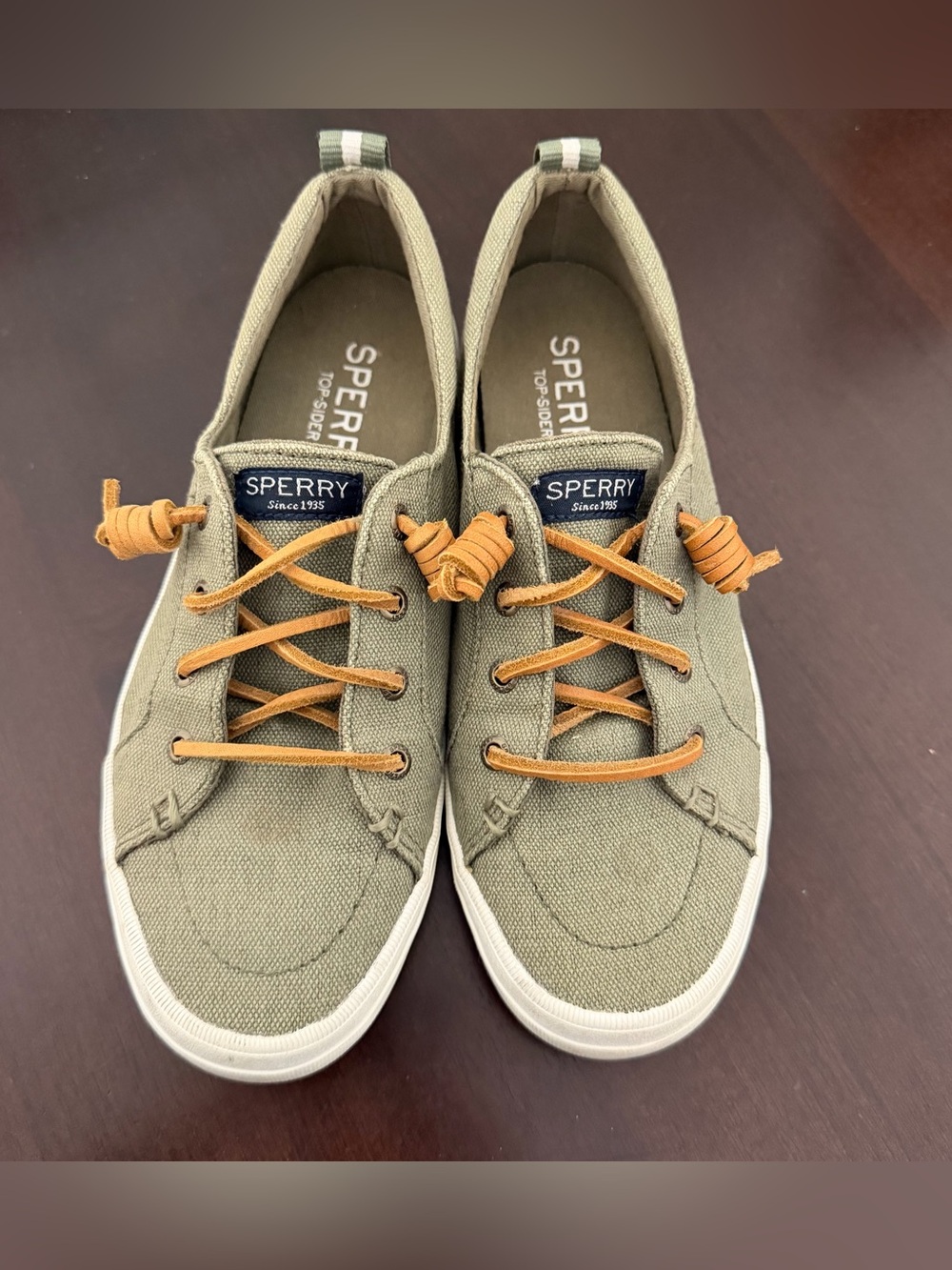 Sperry Crest Vibe Linen Olive Green Sneakers Women’s Size 6.5